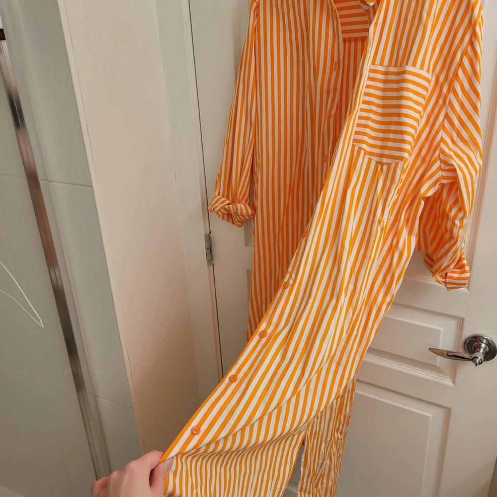 Orange and White Striped Button-Up Dress - Picture 2 of 3